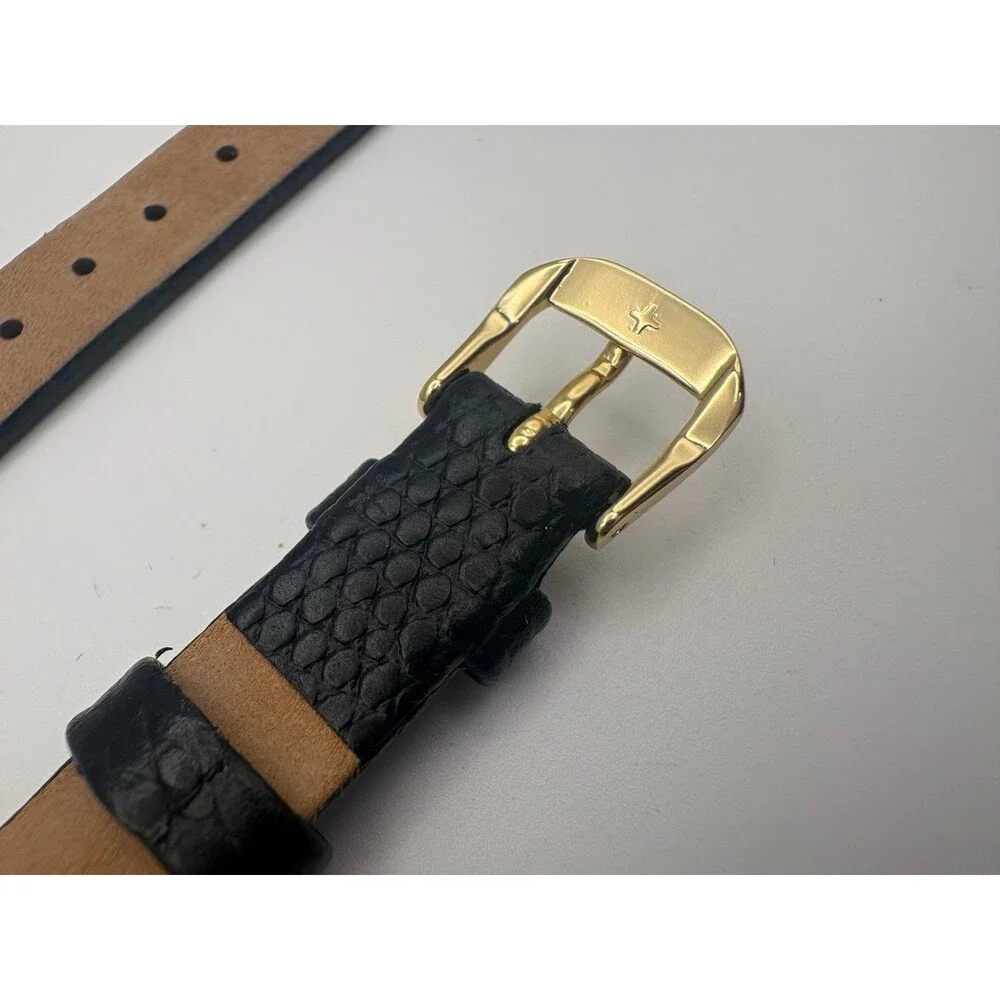 12mm Black Lizard Grain Leather Watch Strap with Gold-Tone Buckle
